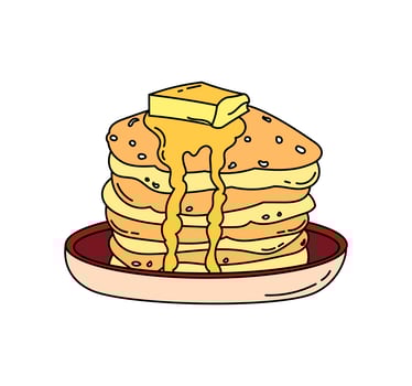 Pancake doodle Vector color illustration isolated on white background