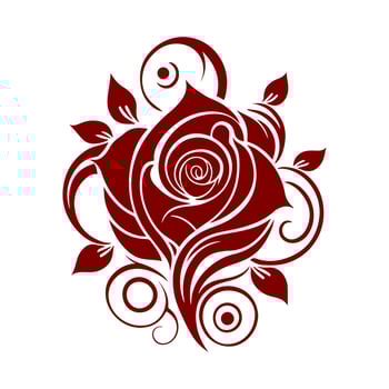 The bud of a beautiful blooming red rose. Ornamental vector illustration for tattoo, embroidery, sublimation, pyrography, wood cutting.