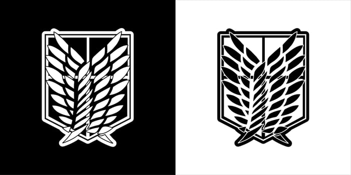 Shield emblem with wings in black and white color. Perfect for sticker or t-shirt design. vector