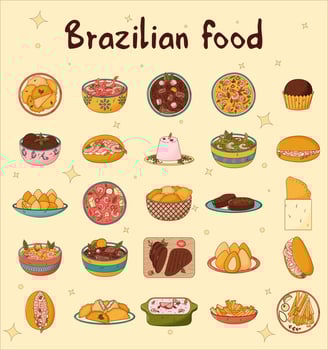 Set of Brazilian traditional food. Vector illustration in hand drawn style