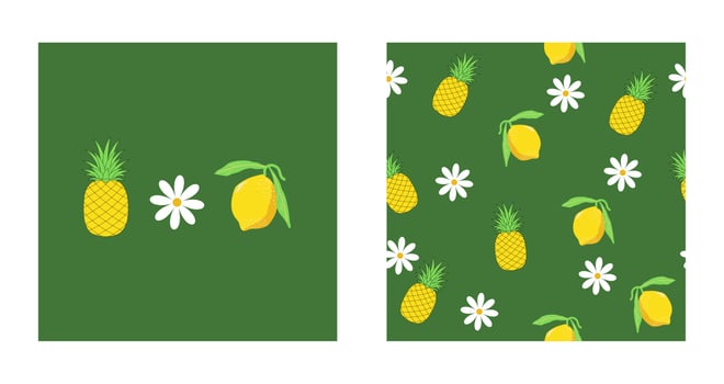 set pineapple and lemon seamless pattern vector