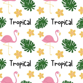 abstract tropical leaf, flower and flamingo vector