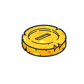 Gold coin. Outline cartoon Icon of money and treasure. Concept of earnings and wealth vector