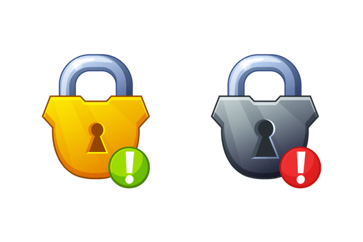 Closed golden padlock. Game icon. Block and security. png