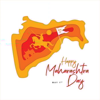 vector illustration of Happy Maharashtra day with Gateway Of India, Shivaji maharaja raiding horse