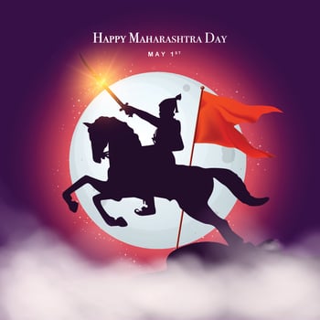 Happy Maharashtra day. silhouette of Chhatrapati Shivaji Maharaj raiding horse vector