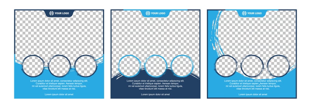 Set of Editable minimal square banner template. blue background color with geometric shapes for social media post, web ads, sale, photo template, promotion, discount, travel, sports, feed, story vector