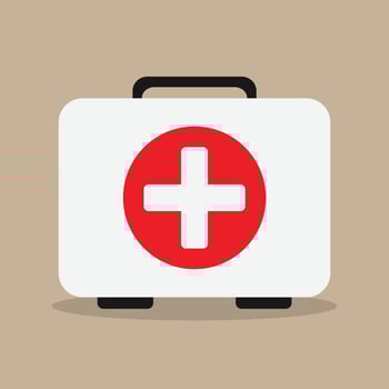 Illustration vector of first aid kit with flat design style,shadow and white background.Perfect for element graphic in poster,flyer,banner,infographic and animation at hospital and pharmacy.