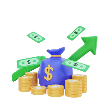 3d money bag grow up investment concept illustration png