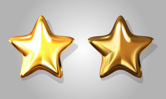 Golden stars set isolated gray background with gradient mesh. vector