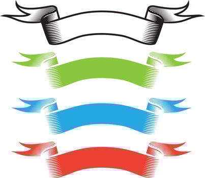 Scroll Banner In Black, Green, Blue, And Red Color, Isolated On Transparent Background. vector