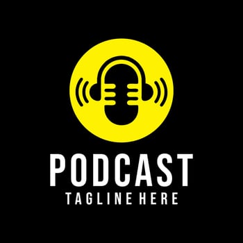Microphone or podcast logo design with sound wave shape. Music studio, radio streaming, song recording logo template vector