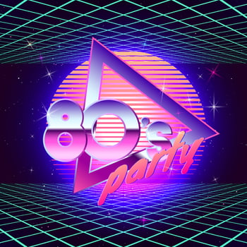 Paster template for retro party 80s with laser rays. Neon colors. Vintage electronic music flyer. Vector illustration