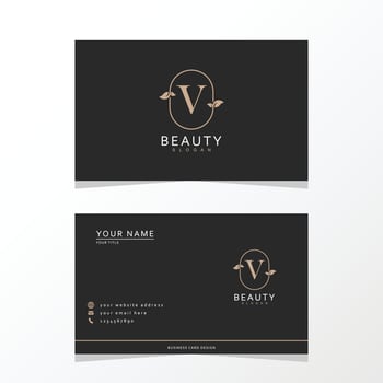 Luxurious and elegant minimalist V  logo design with business card. initial logo for signature, wedding, fashion, floral and botanical logo. vector