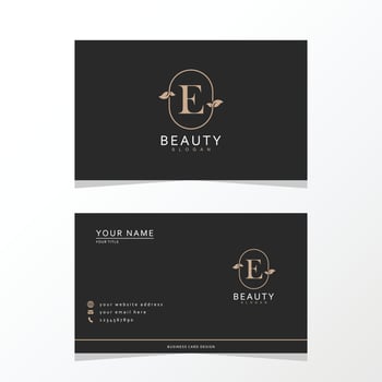 Luxurious and elegant minimalist E logo design with business card. initial logo for signature, wedding, fashion, floral and botanical logo. vector