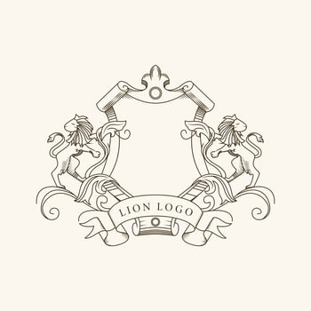 lion logo emblem with royal ornament. vector