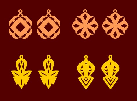 A collection of Earrings templates with geometric shapes. Isolated stencils pattern suitable for handmade work, laser cutting and printing. Jewelry Template. vector
