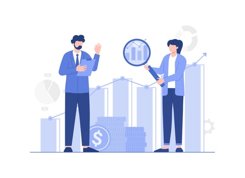 Financial analysis data report concept, infographic, statistics. Modern vector flat illustration