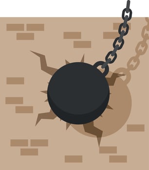 Vector Image Of A Wrecking Ball Hitting The Wall, Isolated On Transparent Background.