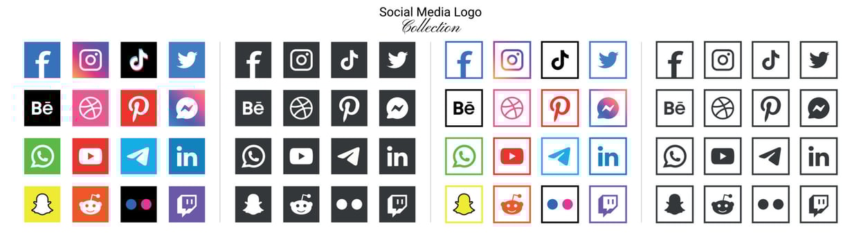 Popular social network logo icons facebook, instagram, youtube, pinterest, tiktok and etc logo icons, social media icon set vector