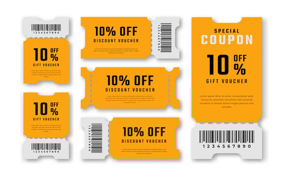 Gift Coupon Discount Voucher 10 Percent off for Promo Code, Shopping, Marketing and Best Promo Retail Pricing Vector Illustration