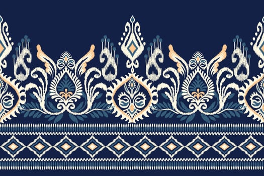 Ikat floral paisley embroidery on navy blue background.Ikat ethnic oriental pattern traditional.Aztec style abstract vector illustration.design for texture,fabric,clothing,wrapping,decoration,sarong.