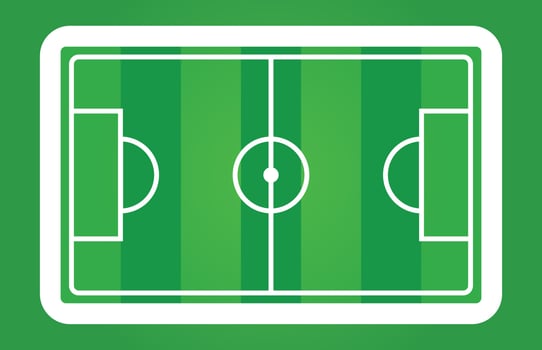 Vector illustration of a stripped green soccer field in flat cartoon style