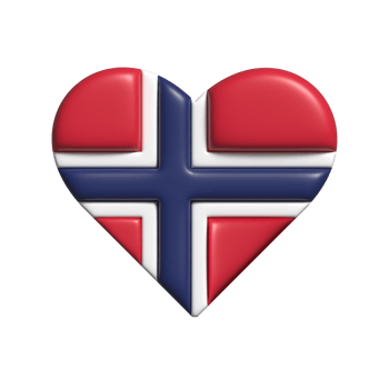 Norway heart flag shape. 3d render png
