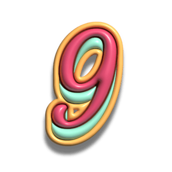 number 9 glossy 3d font png