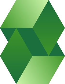 3d optical illusion cubes. 3d illusive shape of boxes. Vector illustration of green cube. 3d illusion of geometric for logo, design, art, education or art. Perspective illusion cubes illustration