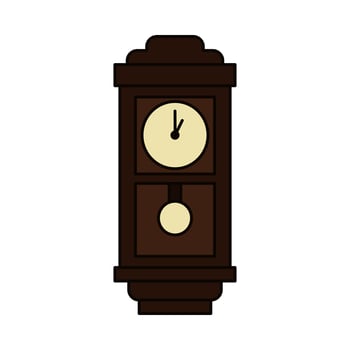 old wall clock in filled outline style. showing one o' clock. isolated on white background. vector illustration.