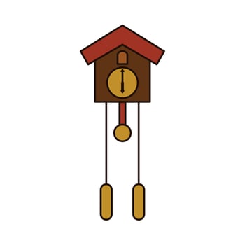 cuckoo clock with filled outline style. showing six o' clock. isolated on white background. vector illustration.