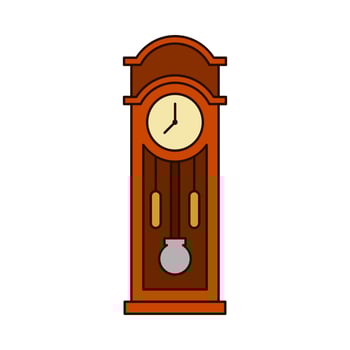antique wall clock with filled outline style. showing seven o' clock. isolated on white background. vector illustration.