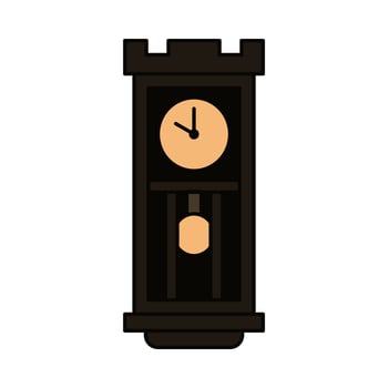 ancient wall clock in filled outline style. showing ten o' clock. isolated on white background. vector illustration.