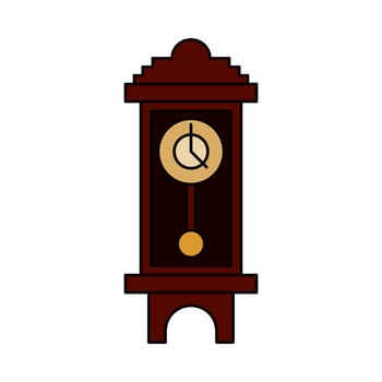 ancient wall clock in filled outline style. showing four o' clock. isolated on white background. vector illustration.