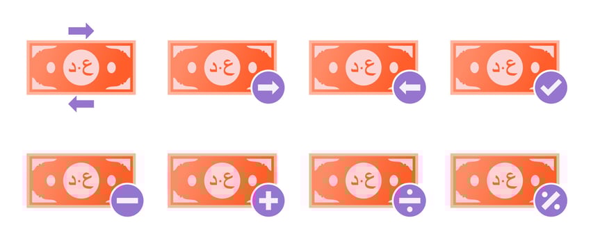 Iraqi Dinar Money Transaction Icon Set vector