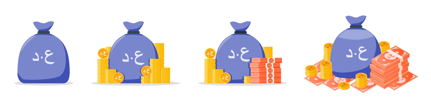 Iraqi Dinar Money Bag Icon Set vector