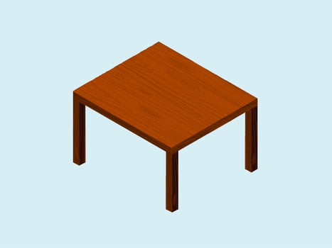 isometric wooden table. indoor furniture vector illustration flat design