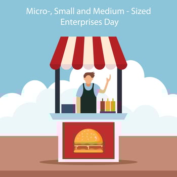 illustration vector graphic of a man selling burgers, perfect for international day, micro, small and medium, sized, enterprises day, celebrate, greeting card.