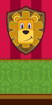 Cute Cartoon Lion on Trophy Mount - King of the Jungle Character vector