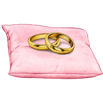 watercolor hand drawn wedding rings on cushion png