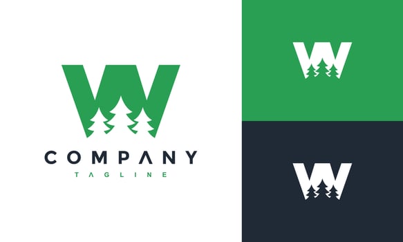 letter W fir tree logo vector