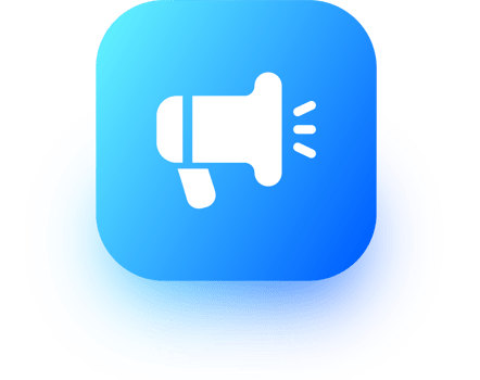 Megaphone icon in square gradient colors. Loudspeaker sign illustration. png