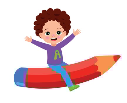 Kid Boy Flying on Pencil vector