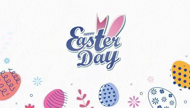 Easter day Poster banner with Happy Easrter Day Typography Logo mnemonic and decorated easter Egg Clipart vector