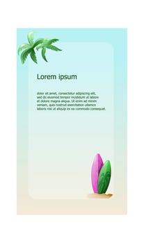 Summer background with surfboard and palm trees. Vector illustration for your design