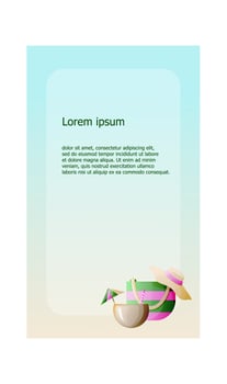 Vector illustration of a summer background with copy space for text. Summer holiday Frame with beach bag and hat, coconut cocktail.