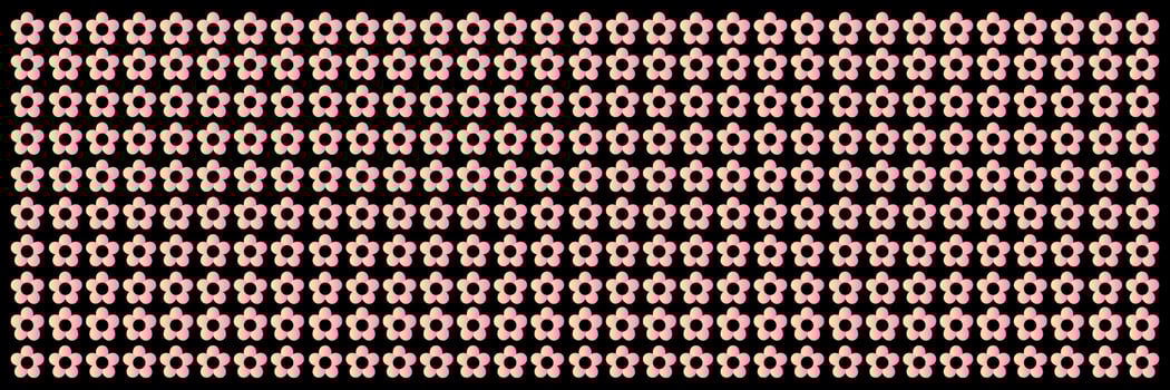 Horizontal border with floral pattern. Vector illustration. Dark background with small pink flowers in a row.