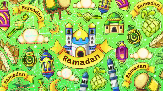 Cute Colorful Hand Drawn Ramadan Wallpaper vector