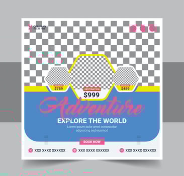 travel social media post banner and web banner template or square flyer, Travel vacation holiday template design and travel business banner vector